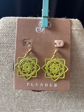Plunder Lime Mandala Drop Earrings with Gold Hooks